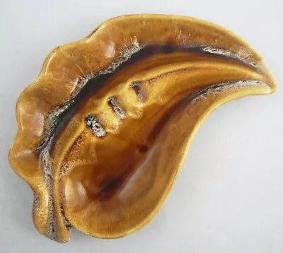 $16.55 • Buy California Pottery MCM Drip Glaze Golden Brown Ceramic Leaf Ashtray 609 Vtg 70's
