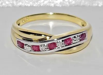 £39.95 • Buy 9ct Yellow Gold & Silver Ruby & Diamond Crossover Eternity Ring Size K