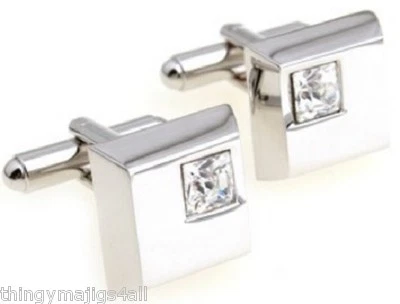 £7.89 • Buy Clear Stone Diamante Silver Square Cufflinks Shirt Cuff Links Wedding Party