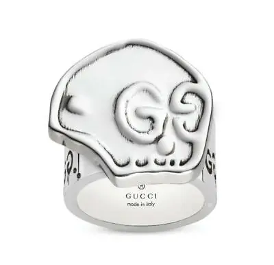 Gucci Aged Silver Ghost Ring With Hamlet Skull And GG Imprint 457228 0701 • $269.99