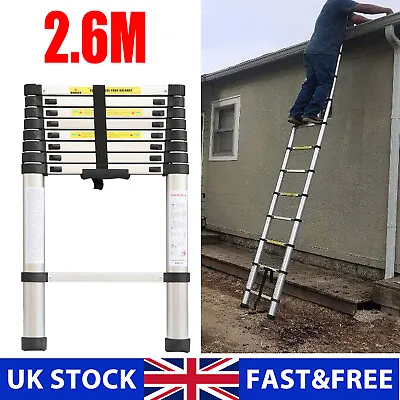 £44.49 • Buy 2.6M Telescopic Ladders Aluminium Folding Loft Ladder Multi-Purpose Extendable