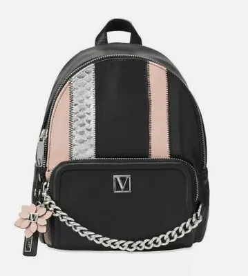 Victoria's Secret EXOTIC MIX Mini Backpack NEW BLACK Flower Hangtag Chain Zipper • $69.99