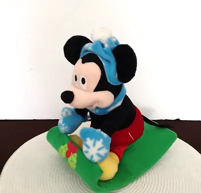 Disney Christmas Mickey Mouse Sled  Sings/Moves Plush Holiday Decoration Toy • $10.75
