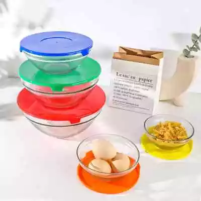 £7.94 • Buy Set Of 5 Glass Mixing Bowl With Lids Kitchen Food Storage Stackable Container