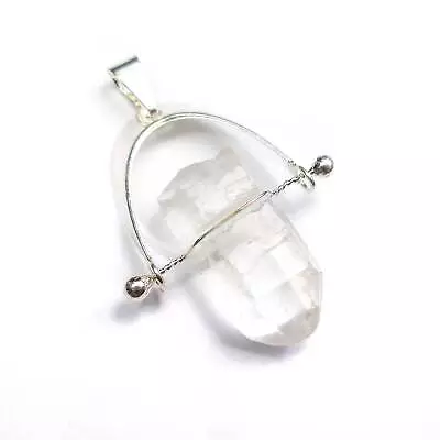 Quartz Necklace - Crystal Point Pendant - Silver Swivel Arch Gemstone Jewelry • $12.74