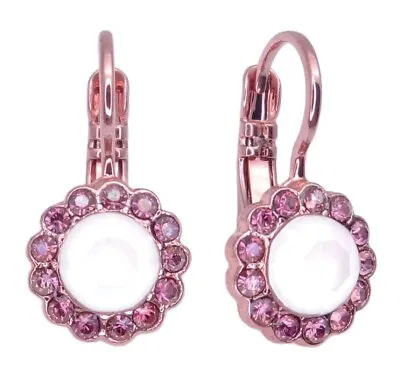 Mariana Cake Batter Rose Gold Earrings Clear White & Purple Crystals Flower 1147 • $42