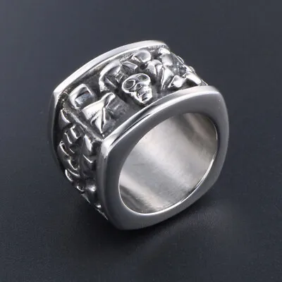 16mm Men's Big Solid Thumb Ring Stainless Steel Gothic Skull Rings Biker Punk • $11.98