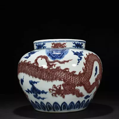 13.4  Old Antique Ming Dynasty Porcelain Xuande Mark Blue White Cloud Dragon Pot • $1012.60