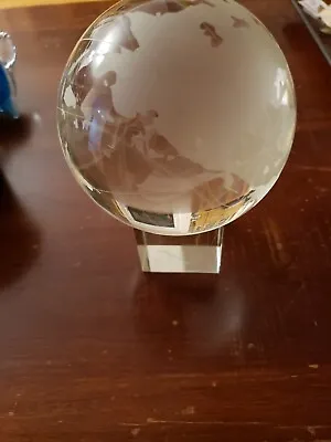 World Earth Globe Paper Weight On Stand Vintage Frosted And Clear Crystal 6.5  • $19.99
