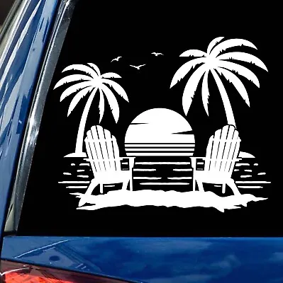 Beach Sunset Decal Chairs Tropical Coastal Wall Car Window Sliding Glass Door • $10.99