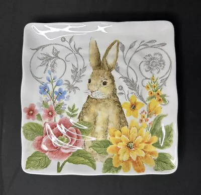 Maxcera Spring Collection Floral Bunny Rabbit Square Salad Plate 8 5/8” • $13.99