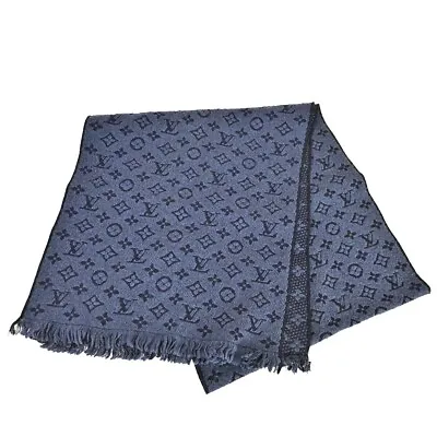 LOUIS VUITTON LV Stole Scarf Muffler Monogram 100% Wool Navy Blue M78525 31KA086 • $238