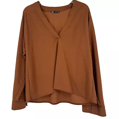 Zara Oversized Brown Top Long Sleeves Drop Shoulder V Neck Size S • $18