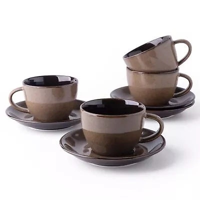 10oz Ceramic Cappuccino Cups With SaucersModern Cappuccino Mug Set Of 4 For ... • $29.86