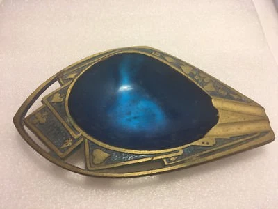 $108 • Buy Vintage Rare Judaica Hakuli KL 5100 Brass Ashtray With Cards Design Israel 
