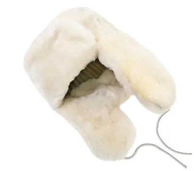 White Sheepskin Lambskin Russian Winter Hat - Ushanka. Trapper Aviator EarFlaps! • $99.95