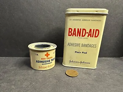 Vintage J&J Plain Pad Band-Aid Tin & J&J Red Cross Adhesive Tape Tin • $10