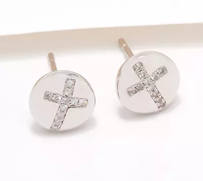 Affinity Round Diamond Cross Motif Studs Earring Sterling Silver • $135.94