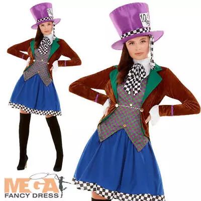 Miss Mad Hatter Ladies Fancy Dress Wonderland Fairy Tale Adults Book Day Costume • £28.99