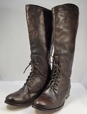 Frye Melissa Half Lace-Up Knee High Equestrian Riding Boots Brown Leather Sz 8B • $129