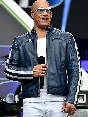 Vin Diesel Biker The Road To FF9 Concert Dominic Toretto Blue Leather Jacket • $129.99