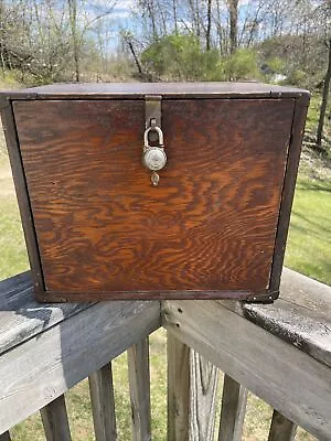 Vintage Wood Machinist Chest Tool Box Antique 4 Drawers W/lock Key • $199