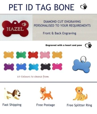 £0.99 • Buy Engraved Dog Tag Personalised ID Tags Name Pet Cat Tag Animal Paw & Heart Collar