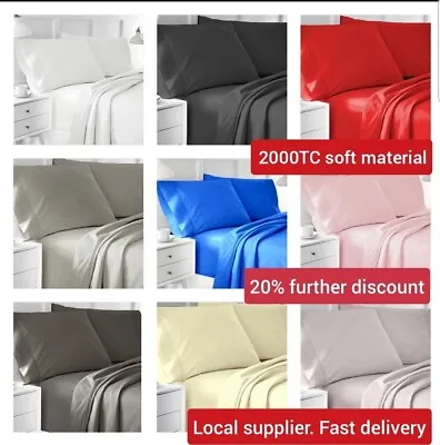 $9.99 • Buy 2000TC 4PCS Single/KS/Double/Queen/King Bed Flat Fitted Sheet Set Pillowcase Bed