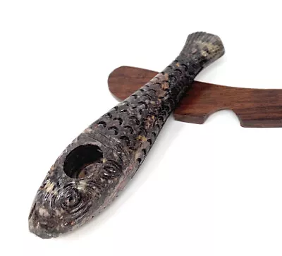 Handcrafted Fish Shaped Stone Smoking Tobacco Pipe Onyx Marble Stone Pocket Pipe • $20.99