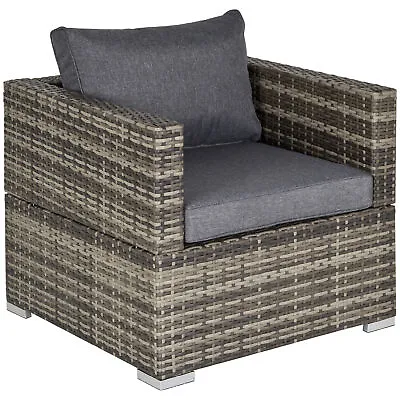 Outsunny Single Wicker Furniture Sofa Chair W/ Padded Cushion For Garden Balcony • £126.99