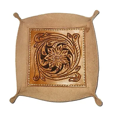 Leather VALET TRAY Sheridan Style Western Floral Carving Handmade Men Accessory • $35