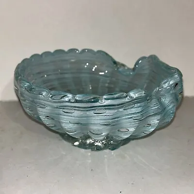 Mid Century Murano Art Glass Light Blue Swirl Bowl • $21.12