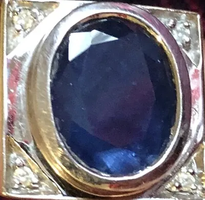 Vintage White Gold Men’s Ring Large Blue Sapphire • $2492