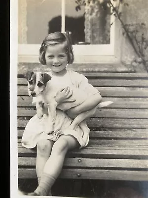 Vintage Snapshot Photo Cute Little Girl Holding Puppy Jack Russell Dog • £1.50