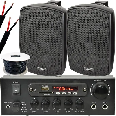 Outdoor Bluetooth Speaker Kit 2x 60W Black Stereo Amplifier Garden BBQ Parties • £164.99