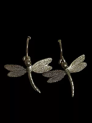 Vintage Gold Tone Dragon Fly Dangle Earrings • $10.23