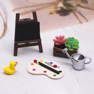 1:12 Dollhouse Miniature Painting Easel Palette Potted Plant Drawing Scene Decor • $15.38