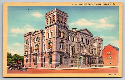 Vintage Postcard SC Charleston Post Office Old Car Street View -3991 • $1.93