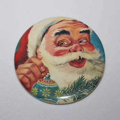 SANTA CLAUS WITH ORNAMENT CHRISTMAS MAGNET Or PIN BUTTON Vintage Holiday Art • $3.89