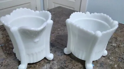 Vintage Milk Glass Square Creamer And Sugar Bowl NO Lids  • $25