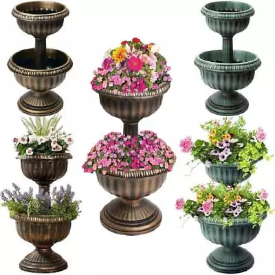 2 Tier Garden Planter Flowers Patio Display Stable Base Outdoor Flower Pots • £16.95