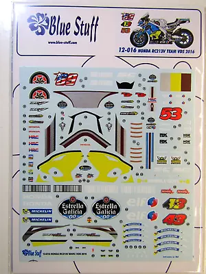 Blue Stuff Decal Sheet 1:12 Scale Honda RC213V Marc VDS 2016 Suit Tamiya Kit • $32.15