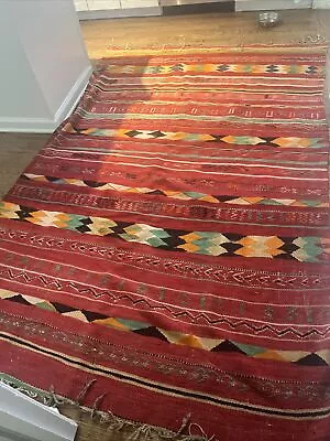 Large Vintage MIDDLE EASTERN DRURY OR KILIM RUG 55” X 94” • $100