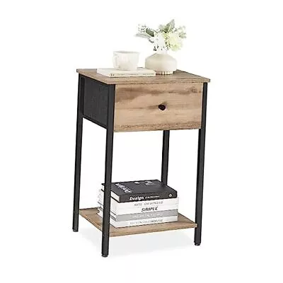  Nightstand Side Table With Fabric 1 Pack With Single Drawer Toasted Oak • $50.34