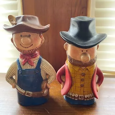 Vintage Cowboy Salt And Pepper Shakers Set Large Ceramic Clay Pottery People • $15