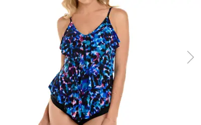 NEW MAGICSUIT By Miraclesuit Sz 10 RITA Tankini Top Swimsuit Black Blue Tiers • $25.09