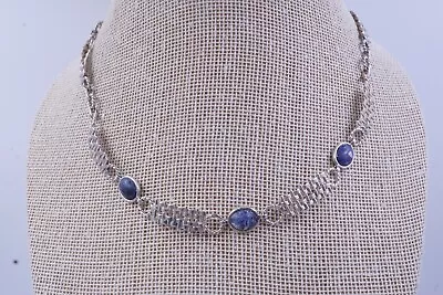 Mexican Signed Antigua Sterling Silver Sodalite Choker Necklace  • $88.88