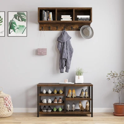 $83.58 • Buy Shoe Bench Bundle Wall Mounted Coat Rack Shelf With Hooks For Entryway Closet