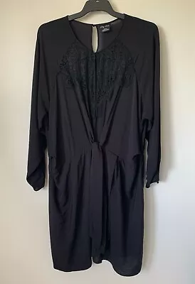 $19.95 • Buy City Chic Long Sleeve Scoop Neck Lace Trim Tie Front Black Dress Size Xl 22 Au