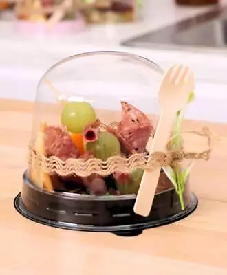 Black Charcuterie Dome Containers Cups With Mini Wooden Forks For Food Favor • $14